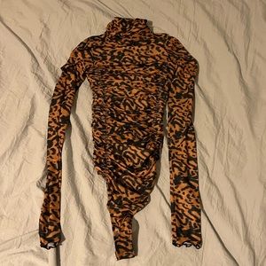 Free People Animal Print Body Suit Blouse